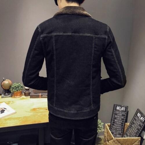 Winter Denim Coats Men Fur Lining Casual Jackets Long Sleeve Lamb Fur Collar Thick Cowboy Outwear Chic Casaco Masculino Big Size