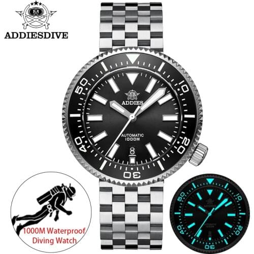 Addies Black Dial Ceramic Bezel BGW9 Luminous 1000m Waterproof Stainless Steel NH35 Ice hockey Mens Dive Watch Reloj Hombre