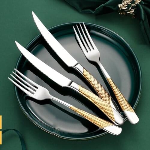 Home Tableware Cutlery Set Golden Cutlery Stainless Steel Dinnerware Set Silverware Cutlery Complete Fork Spoons Knives Set