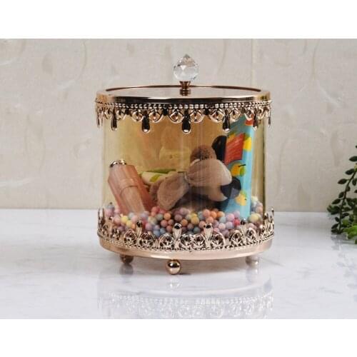 Nordic Crystal Glass Storage Box Storage Jewelry Box Transparent Candy Tray Jars Jewelry Dish Gold Powder Alloy Frame Home Decor