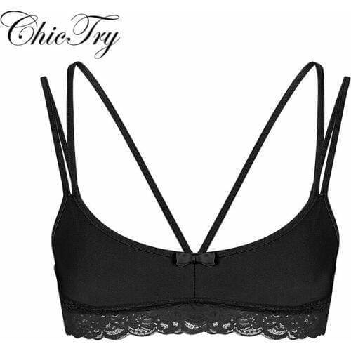 Newest Male Mens Sissy Lingerie Smooth Wire-free Bralette Lace Hem Strappy Bra Top for Nightwear Cosplay Underwear Gay Male Bra