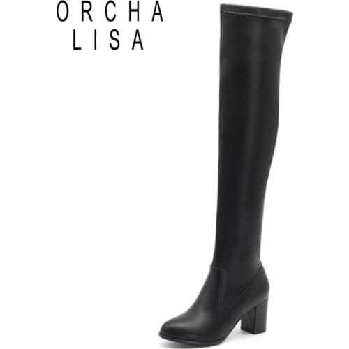 ORCHALISA 2021 New Autumn Winter Over the knee boots High heels Thigh High Boots Slim Sexy Ladies Womens winter boots Solid Hot