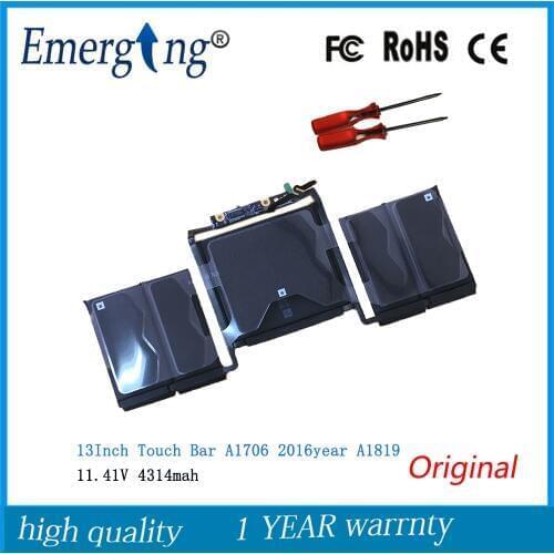 11.41V 4314mah New Original A1819 Laptop Battery for Apple Macbook Pro 13'' Touch Bar A1706 2016year With Tools