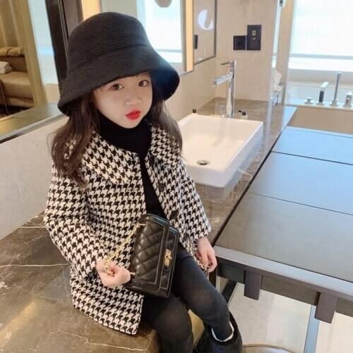2020 Classic Plaid Winter Coat Girls Kids Woolen Coat Cotton Padded Warm Overcoats Baby Clothes Children Clothing