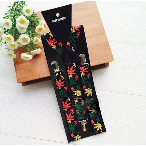 2017 new unisex Men Women Leaves Black Pants Clips Braces Adjustable Elastic Suspenders YHH0098