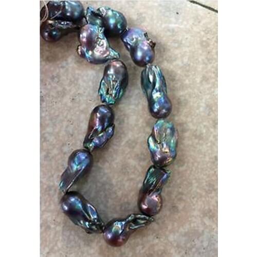 Stunning 28-30mm huge baroque peacock blue pearl necklace 18inch 925s