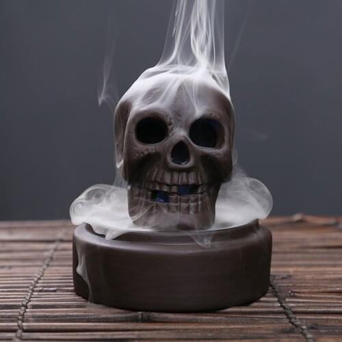 Lighting Skull Backflow Diffuser Creative Head Shape Incense Holder Backflow Stick Incense Burner Censer Home Decor