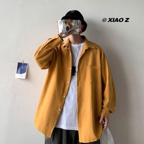 5 Colors Long-sleeved Shirt Mens Casual All-match Solid Color Loose Oversize Tops Trendy Fashion Spring Autumn Outerwear S-5XL