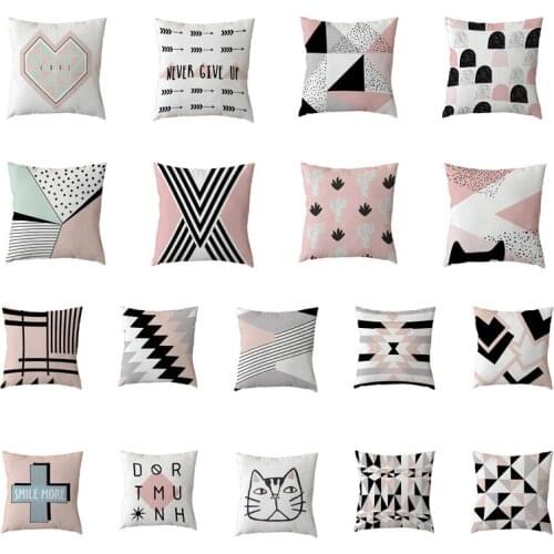 Gray Pink Geometry Cushion Cover Geometric Patterns Abstraction Sofa Pillow Love Chevron Black Cat Nordic Design
