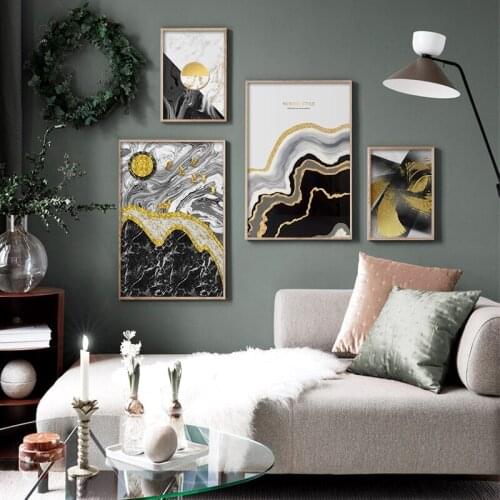 Nordic Gold Abstract Stone Pattern Landscape Mountain Poster Canvas Painting Print Wall Art Picture Modern Living Room Decor