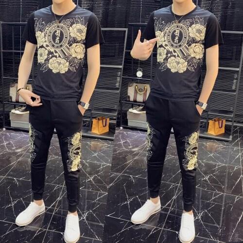 Slim Men Tracksuit Fit Outfits Men Set Short Sleeve T Shirt 2 Piece Set Top And Pant Men 2020 High Quality Fashion Two Piece Set