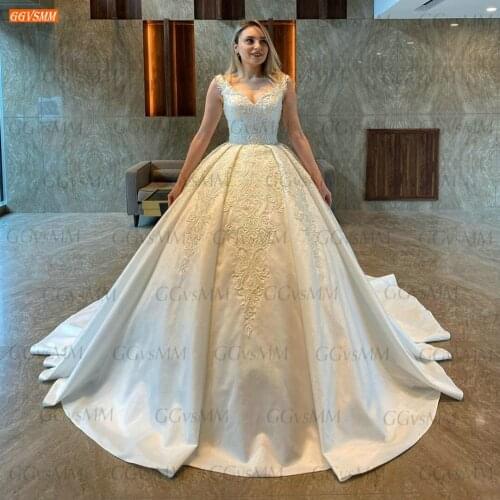 Gorgeous Beading Wedding Dress 2021 Lace Up vestido de noiva Satin Appliqued Custom Made Bride Dresses Ball Gown robe de mariage