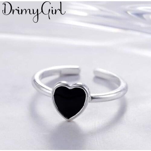 Punk Vintage Black Love Heart Ring For Women Men Adjustable Size Geometric Rings Exquisite Creative Jewelry Wholesale