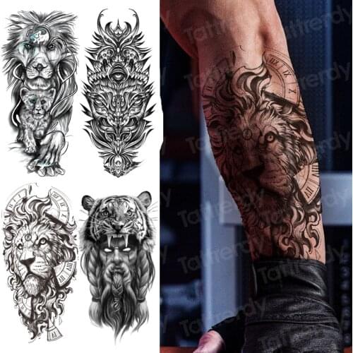 Waterproof Temporary Tattoo Sticker Geometric Wolf Dragon Lion Tattoos Forest Tiger Body Art Arm Fake Sleeve Tatoo Women Men