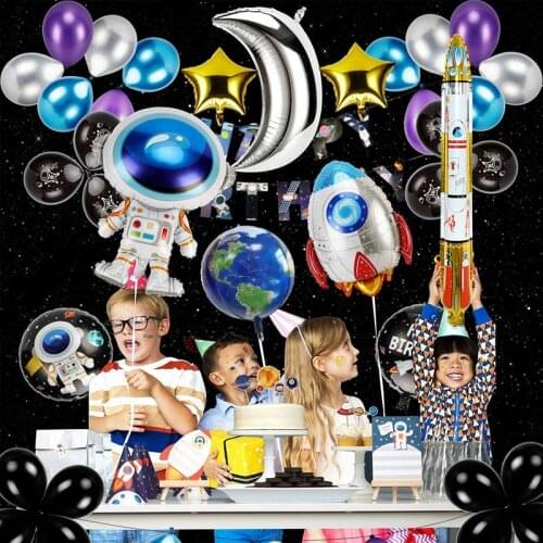 1 Set Outer Space Party Astronaut Earth Rocket Foil Balloons Galaxy Theme Party Boy Kids Birthday Party Decoration Helium Globos