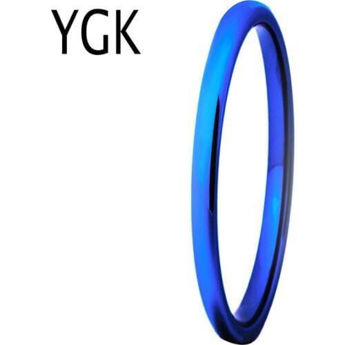 YGK BRAND JEWELRY USA Russia Brazil Hot Sales 2MM Shiny Blue Dome Women&Men Tungsten Carbide Wedding Ring US size 4-12