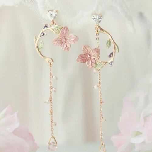 Sweet Earrings Girl Gentle Long Asymmetric Pearl Earrings Super Fairy Earrings Party Accessorie Flower Dangle Earrings For Women