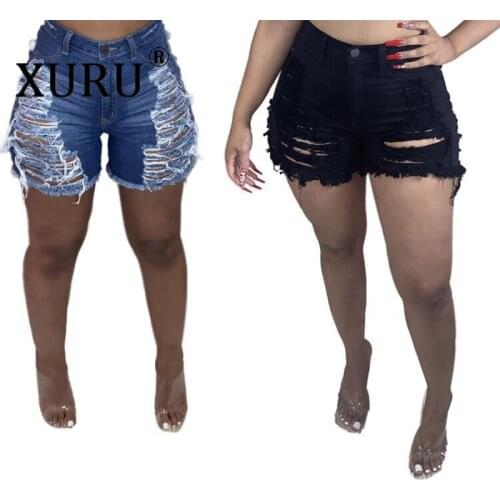 XURU European and American Womens Sexy Denim Shorts Sexy Party Club Jeans Washed Distressed Worn Out Jeans