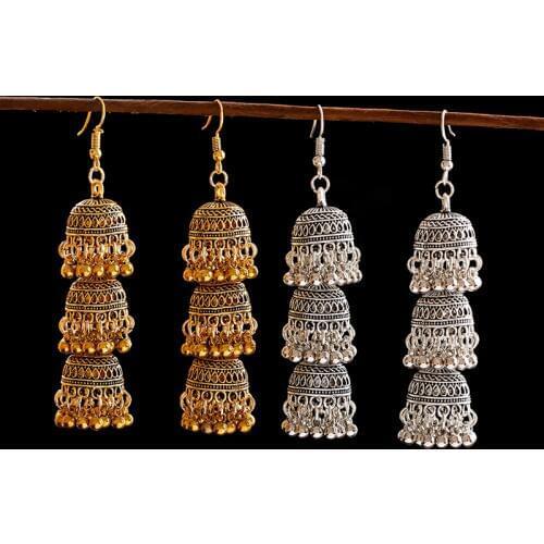 Womens Egypt Vintage Gold Silver Color Jhumka Earrings Indian Jewelry Turkish Bells Tassel Statement Earrings Tribal Gypsy