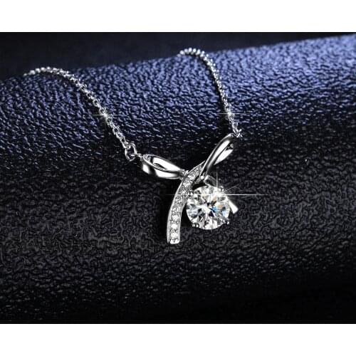 Real Moissanite Necklace 1 Carat Sterling Silver Diamond Bow Bowknot Pendant Necklace for Women Girls Birthday Gift Fine Jewelry