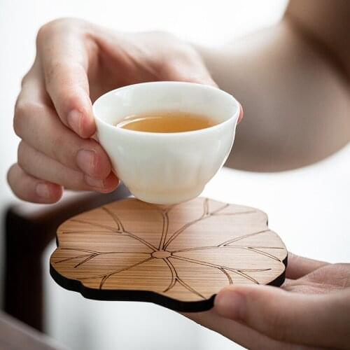 Lotus Shape Cup Coasters Mat Bamboo Round Cup Table Mat Tea Coffee Placemat Home Decoration Kitchen Accessories