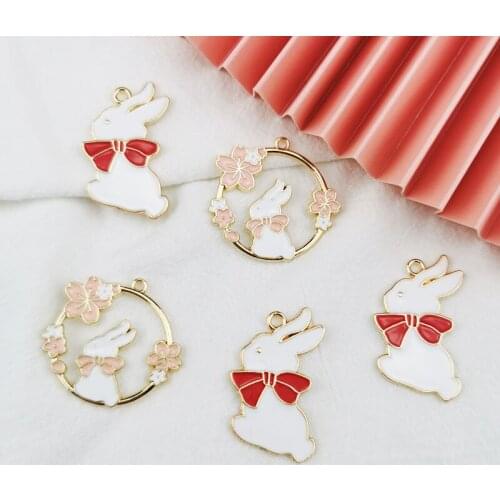 10pcs DIY Material Enamel Cute Wreath Bow Rabbit Shape Charms Ornament Bracelet Pendants For Necklace Earring Jewelry Making