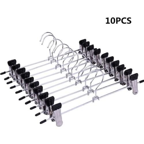 10pcs/lot New Hangers For Clothes Stainless Steel Clip Stand Hanger Pants Skirt Clothes Adjustable Pinch Grip Home Tools Rack