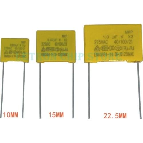 10pcs X2 Safety capacitor 10MM 15mm 275VAC 275V 0.022UF 0.047UF 0.1UF 0.15UF 0.22UF 0.33UF 0.47UF 0.68UF 1UF Polypropylene film