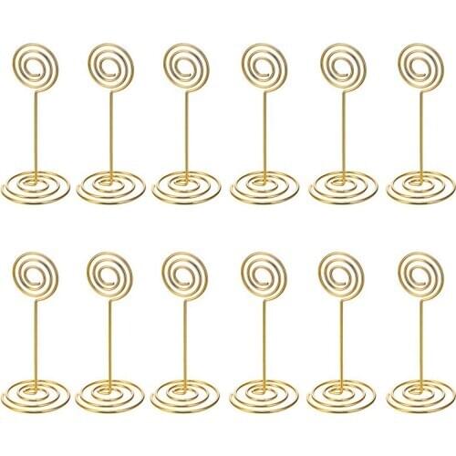 12 Pack Table Number Card Holders Photo Holder Stands Place Paper Menu Clips, Circle Shape (Gold)