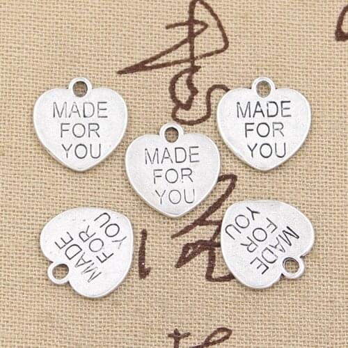 15pcs Charms Heart Made For You 16x16mm Antique Making Pendant fit,Vintage Tibetan Bronze Silver color,DIY Handmade Jewelry