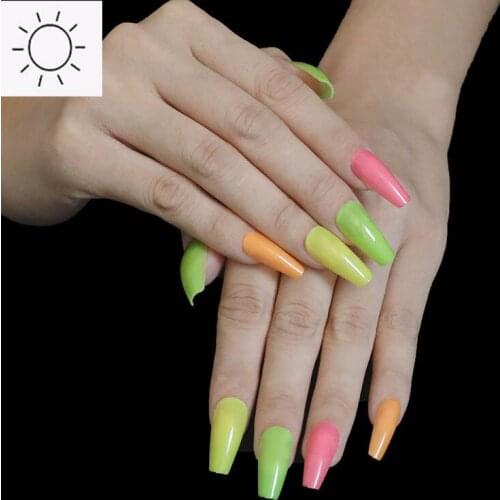24pcs High Quality Multicolor Luminous Fake Nails press on Neon Lights Fluorescent Suitable Daily Wear Music Festival Decor