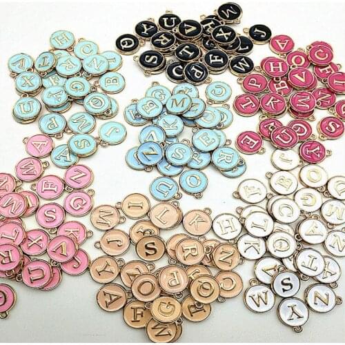 26pcs 12*14mm Round Gold Enamel Alphabet Charms Color Capital Letter Beads Initial Pendants Alloy Jewelry Making Accessories DIY
