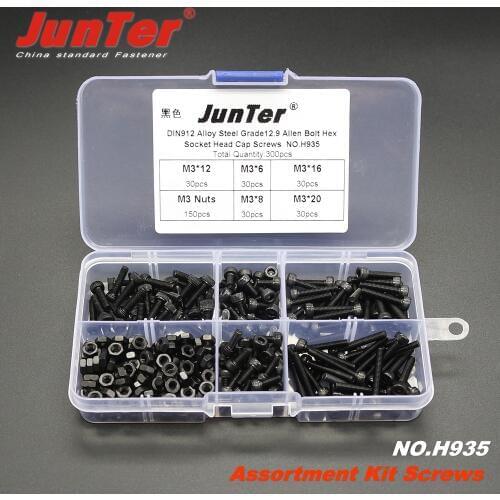 300pcs M3 (3mm) Alloy Steel Grade12.9 High Tensile Socket Cap Screws Allen Bolts DIN912 With Hex Nuts Assortment Kit NO.H935