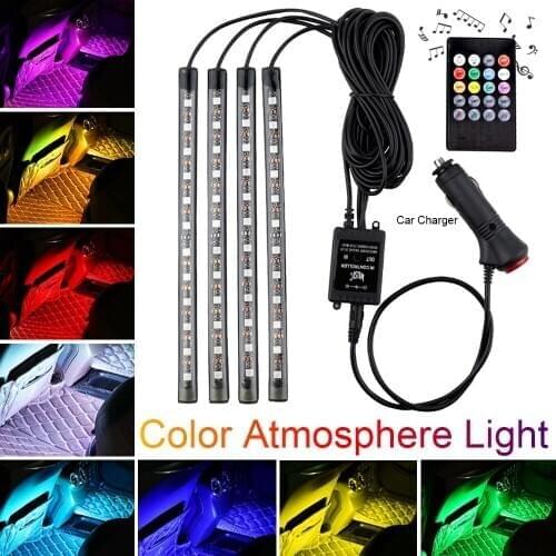 4pcs 48 LED DC 12V Multicolor Music Car Interior Light LED Under Dash Lighting Kit with Sound Active Function