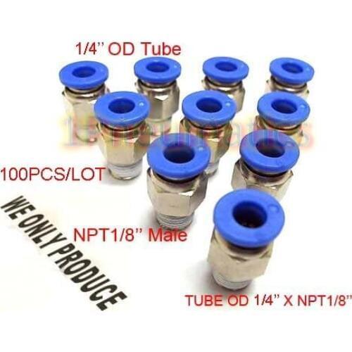 Free Shipping 100PCS/LOT 1/8" NPT Male Thread to 1/4'' Tube OD Pneumatic Quick Connector Push in Fitting PC1/4-N01