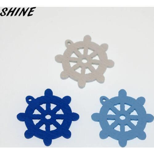 SHINE Wooden Sewing Buttons Scrapbooking Navy Rudder Mixed Flatback 25mm Dia. 20PCs Costura Botones Decorate bottoni botoes