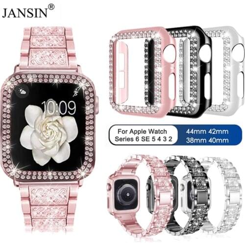 Bracelet For Apple Watch Bands 38mm 40mm 42mm 44mm Women Diamond Metal Strap+Bling Protective Case For iWatch Series 6 5 4 3 SE