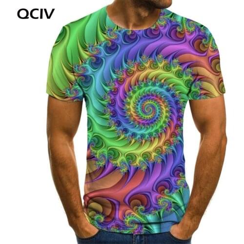 QCIV Brand Dizziness T-shirt Men Colorful Funny T shirts Rainbow Tshirts Casual Gradient T-shirts 3d Short Sleeve Punk Rock New
