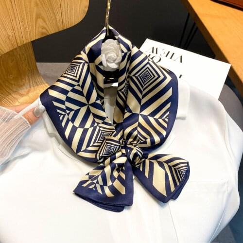 Brand Silk Scarf Women Satin Neck Hair Tie Band Soft neckerchife Hijab Head Female Foulard Print Scarves Office Ladies Shawl