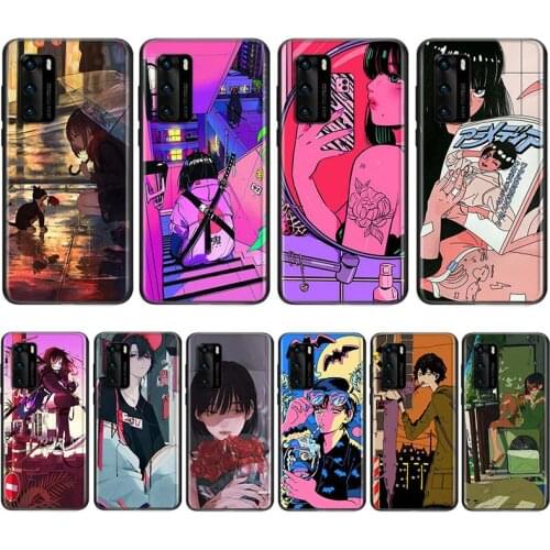 Anime Neon Color Art Girl For Huawei Nova 5i P Smart 2021 2020 Z S Plus Mate 40 RS 30 20 10 Pro Lite 2019 2018 Phone Case