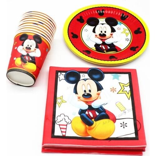 Disney Mickey Mouse Birthday Party Supplies Disposable Tableware Birthday Party Decorations Kids Paper Straws Paper Plates