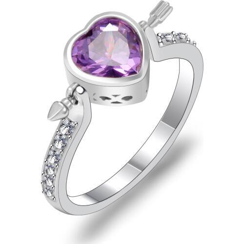 Hainon Luxury Forever Arrow Love Heart Wedding Engagement Ring For Women Purple Cubic Zirconia Ring Fashion Silver Color Jewelry
