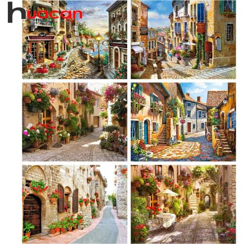 Huacan Full Square&Round Diamond Painting Landscape DIY Diamond Embroidery Street Flower Decoration Home