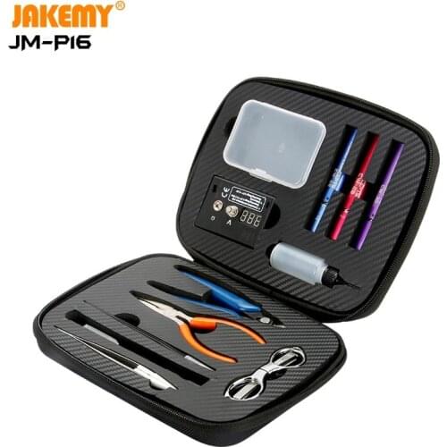 JAKEMY JM-P16 12 In 1 Electronic Cigarette DIY Repair Tool Set e-cigarette portable mini tool kit bag for coil building