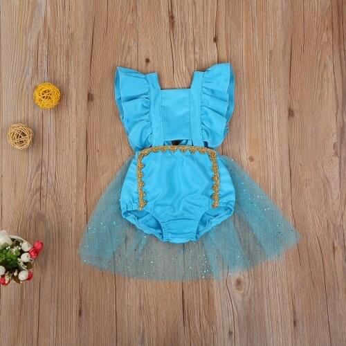 Newborn Baby Girls' Backless Romper with Gauze Skirt Lace Ruffled Sleeveless Triangle Crotch Infant Kids Jumpsuits Clothes