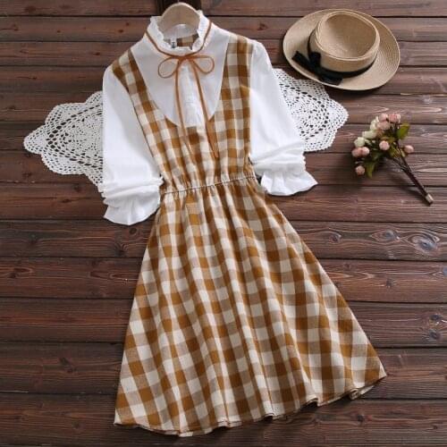 Summer Women Cotton Dress O-Neck Fake Two Pieces Patchwork Yellow Black Long Sleeve Dresses