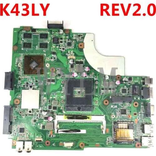 K43LY Mainboard REV2.0 For ASUS K43LY A43LY X84HR K84HR Laptop Motherboard HM65 DDR3 100% Tested free shipping