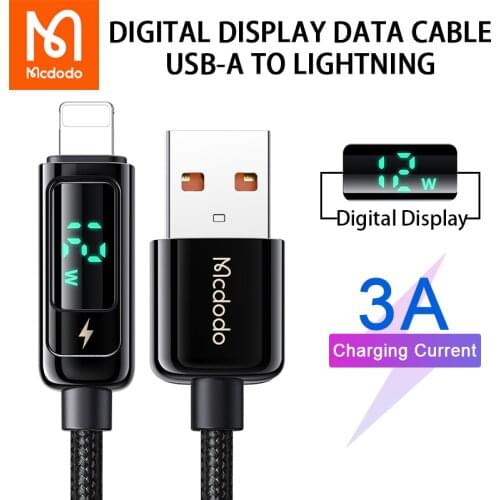 Mcdodo 12W USB Cable Lightning 3A Fast Charging For iPhone 12 11 Pro Max X XS XR 8 iPad iOS 14 Digital Display Charger Data Cord