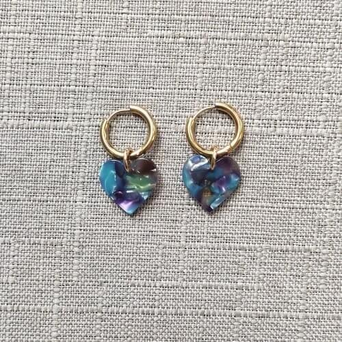 Fashionable exquisite heart pendant earrings stainless steel hoops high quality jewelry for women colorful acrylic kolczyki Moda