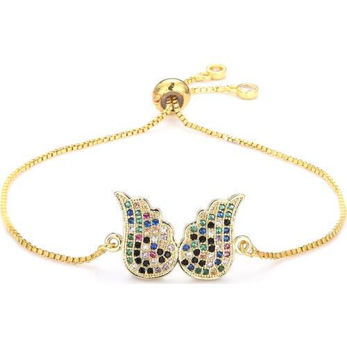 Fashion womens rainbow wings bracelets jewelry gold cz colorful zircon bracelet bangle adjustable chain bracelet for women